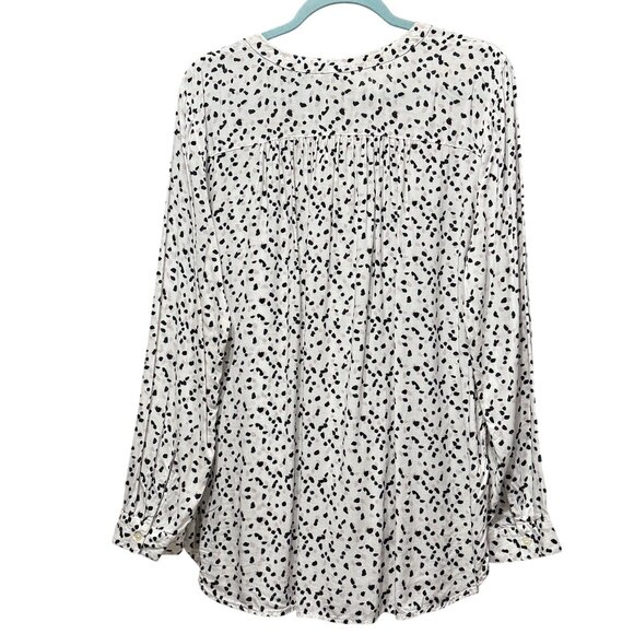 Loft size XL white dot print long sleeve 1/2 button flowy rayon tunic top - Picture 3 of 6